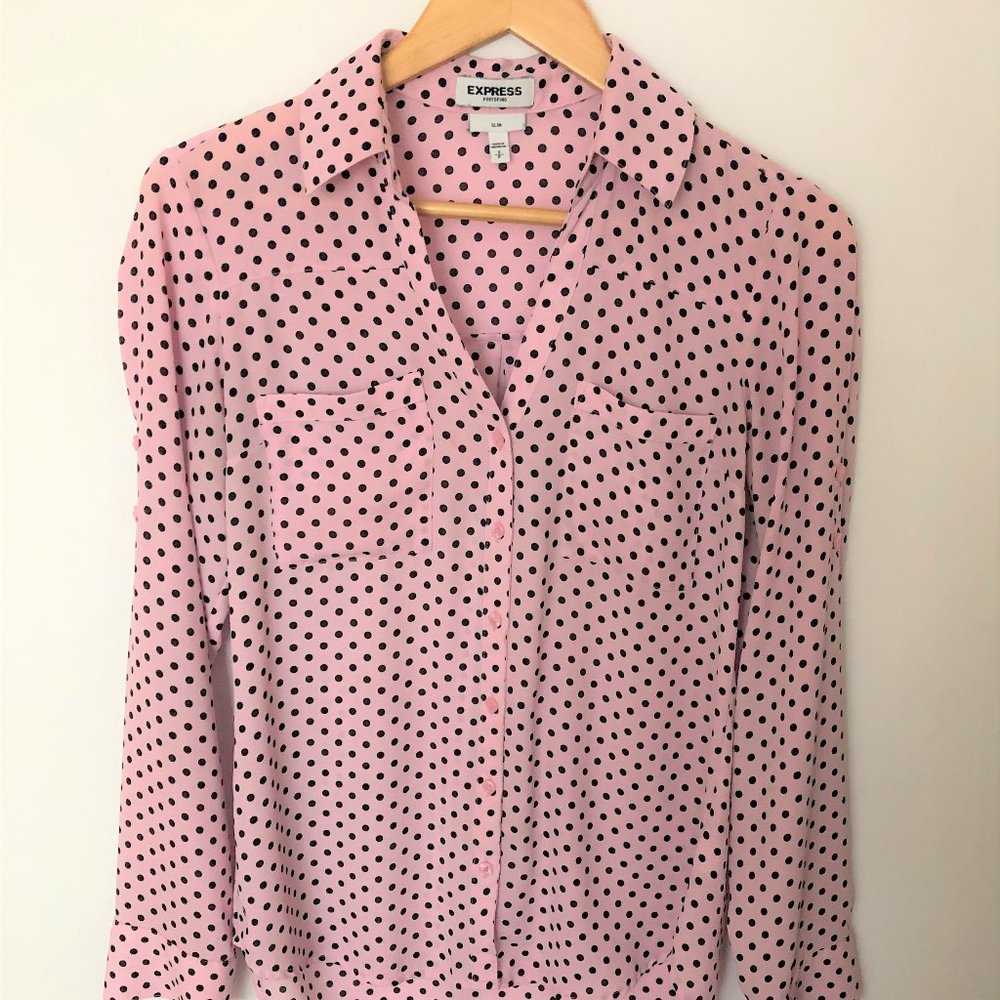 EXPRESS Portofino Long-Sleeved Polka Dot Blouse-S